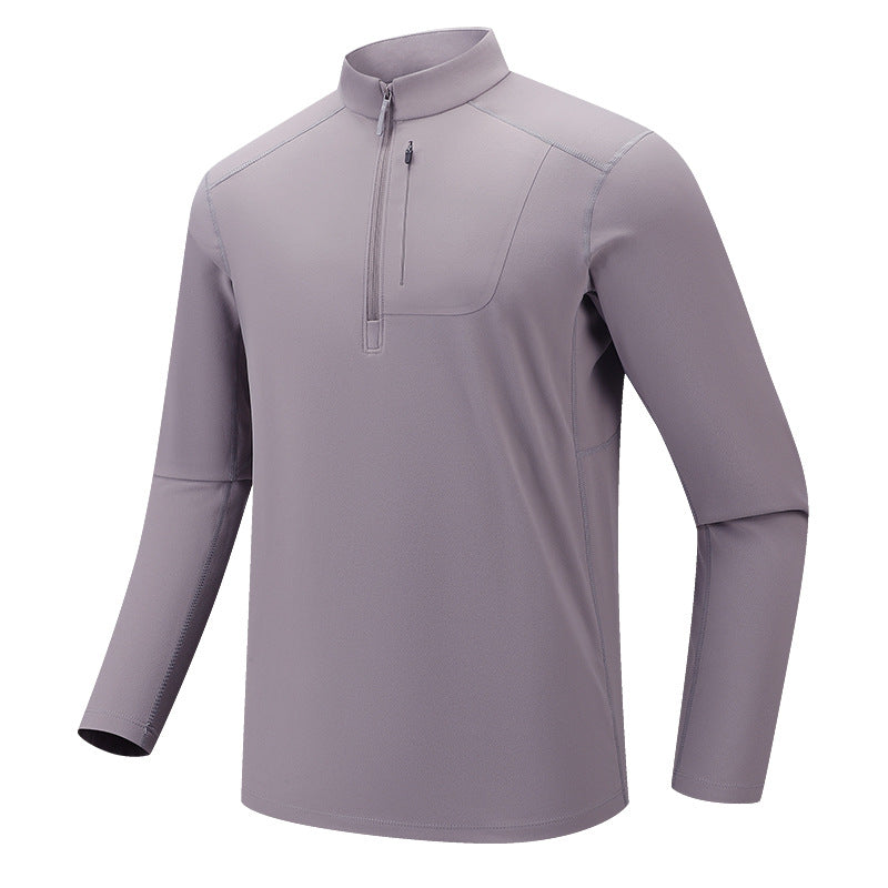 Men's Functional Long Sleeve Training Top with Stand-Up Collar and Zip Arm Pocket Chichicherry