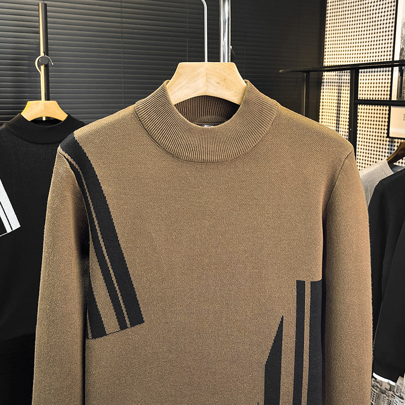 Herren Feinstrick-Pullover mit kurzem Stehkragen und geometrischem Intarsia-Design Chichicherry