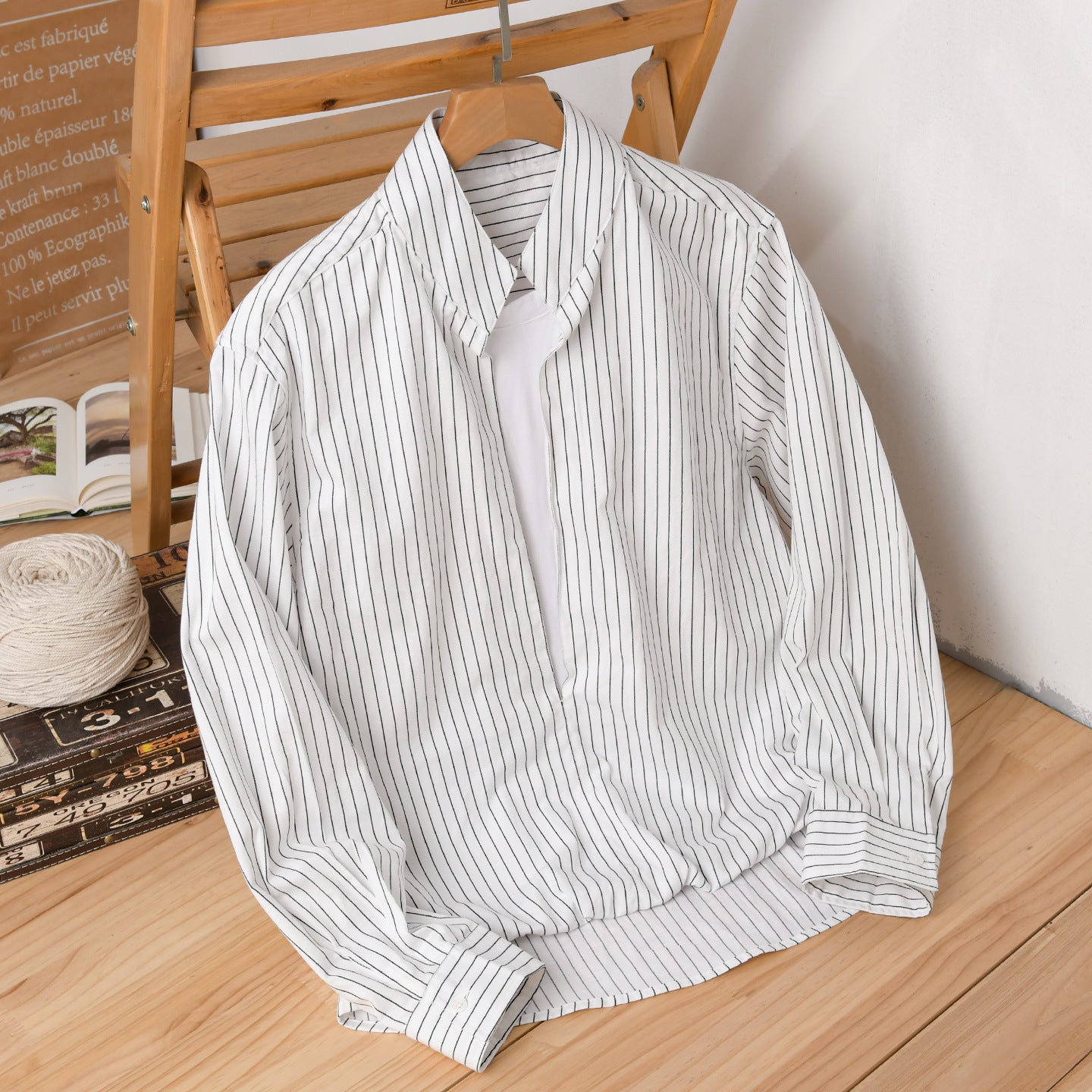 Men Striped Oversized Shirt with Kent Collar and Concealed Button Placket Chichicherry