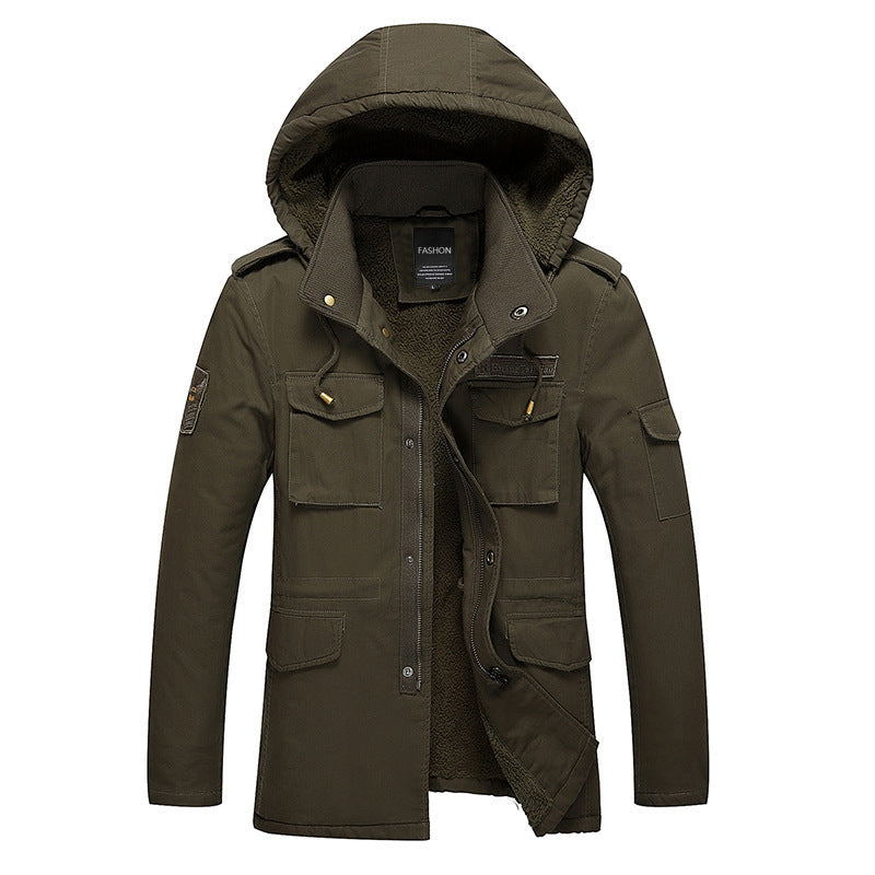 Men's canvas field parka with warm teddy fleece lining, hood and multiple pockets Chichicherry