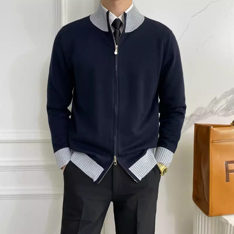 Herren Reißverschluss-Feinstrick-Cardigan mit Stehkragen und geripptem Saum Chichicherry