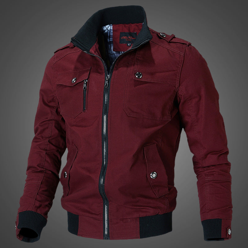 Men's Urban Canvas Flight Jacket with Shoulder Epaulettes, Stand-Up Collar and Ribbed Cuffs Chichicherry
