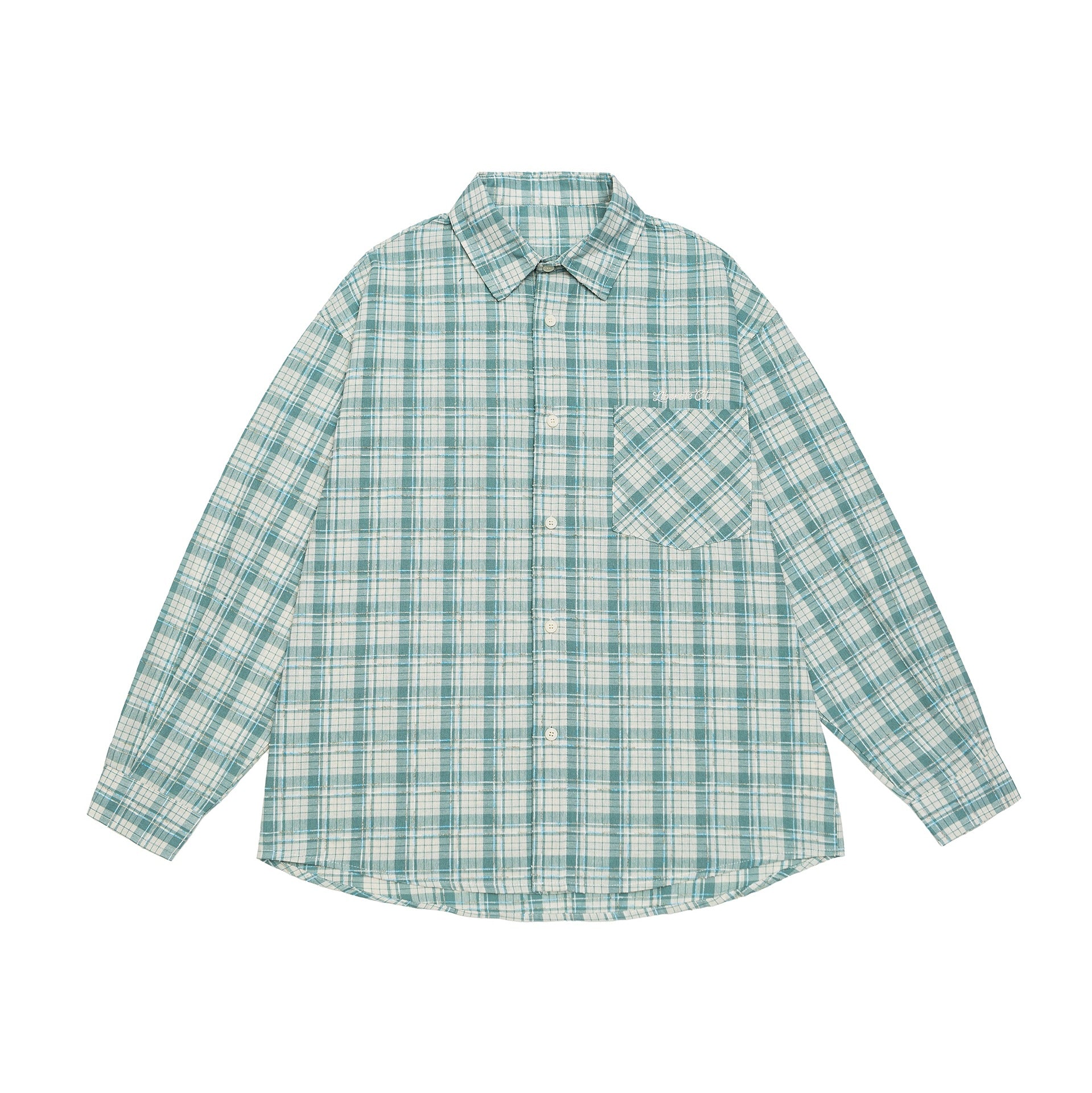 Unisex Oversize Shirt Jacket in checkered cotton look with rounded hem and breast pocket Chichicherry