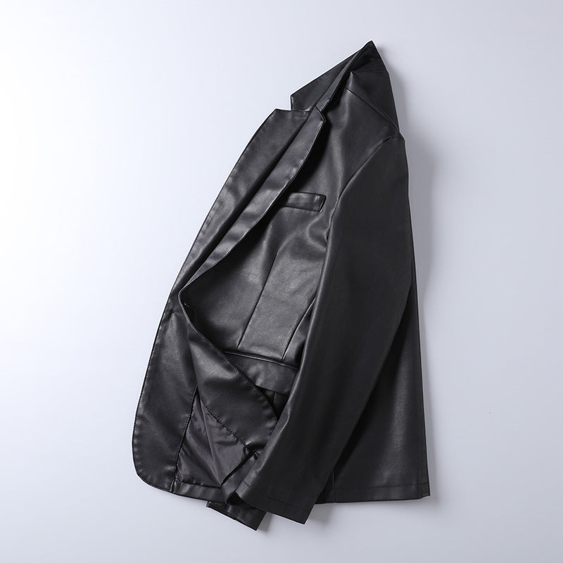 Men's elegant faux leather blazer with tailored fit and single-button closure Chichicherry