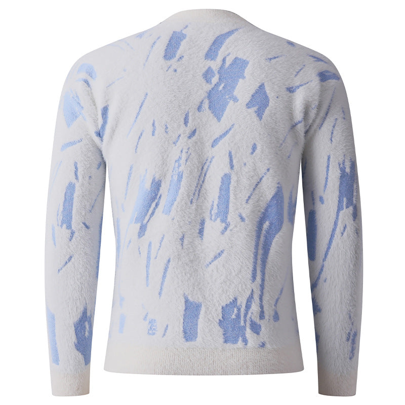 Men's Structured Mock Neck Sweater with Abstract Brush Pattern Chichicherry