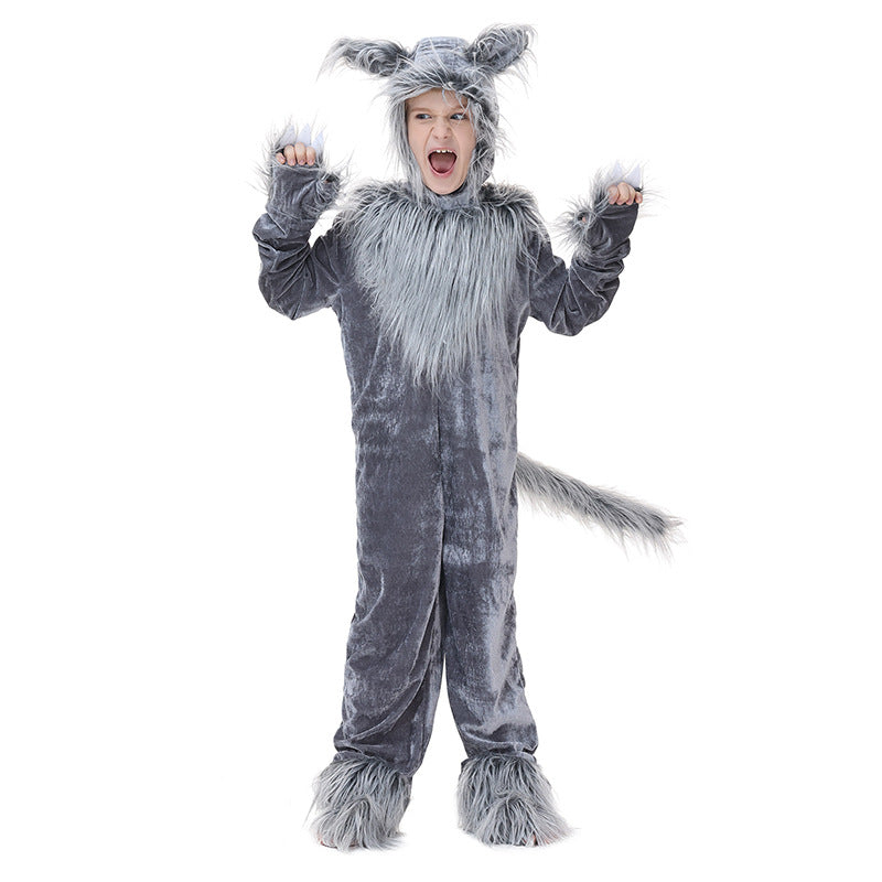 Girls Plush Wolf Costume with Hood and Detailed Faux Fur Accents Chichicherry