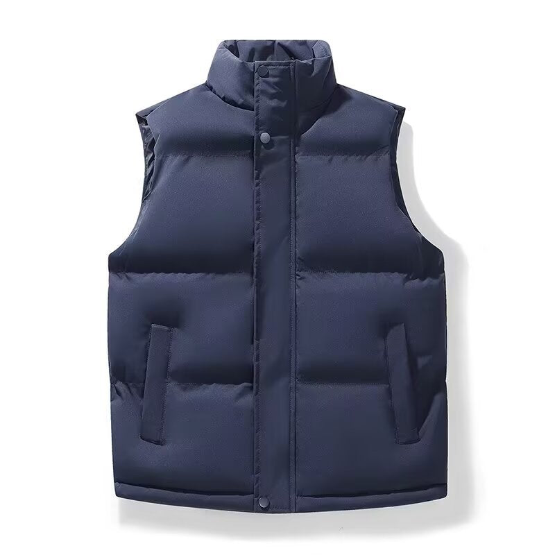 Men's Padded Sleeveless Quilted Vest with Stand Collar and Concealed Snap Placket Chichicherry