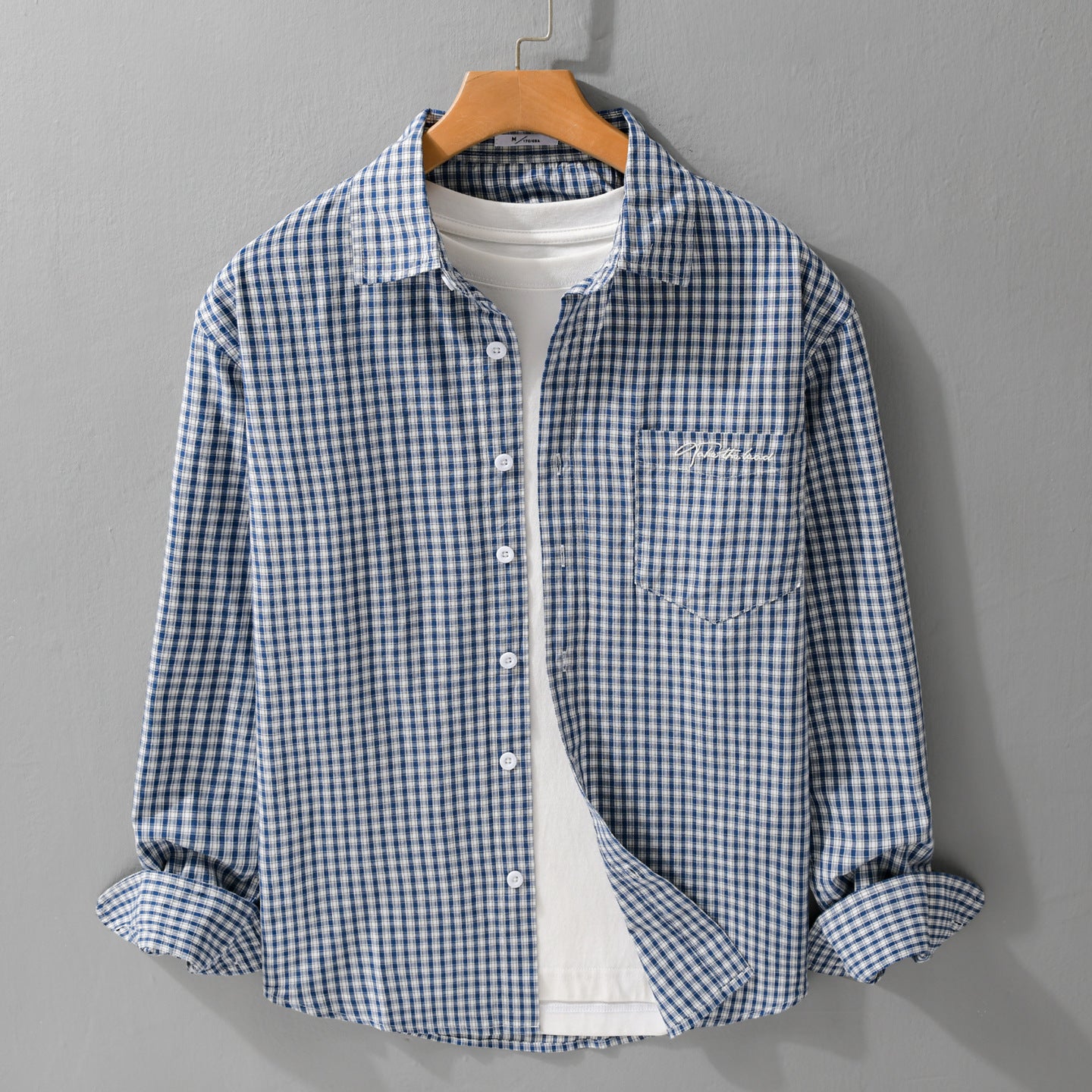 Men's overshirt shirt in fine Vichy check made of soft cotton twill with applied breast pocket Chichicherry