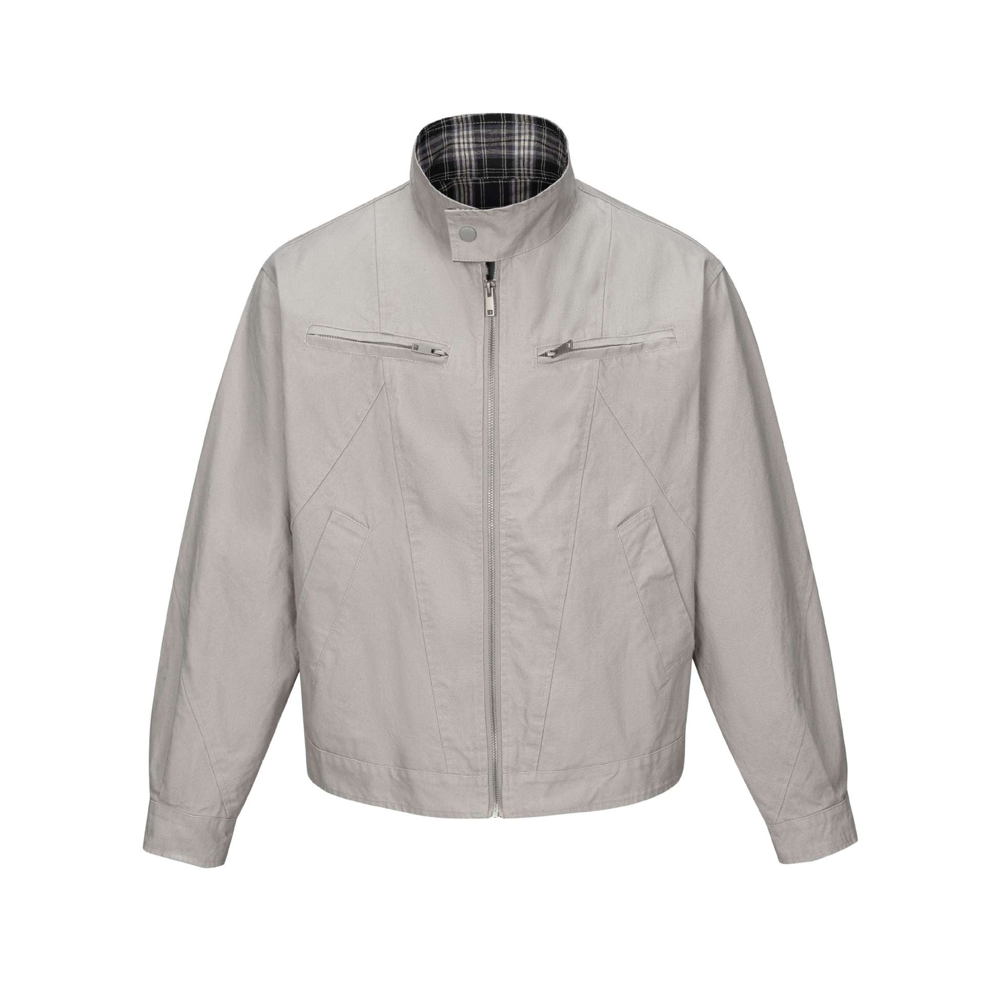 Men's short-cut boxy blouson with stand collar, zipper and chest zippers Chichicherry