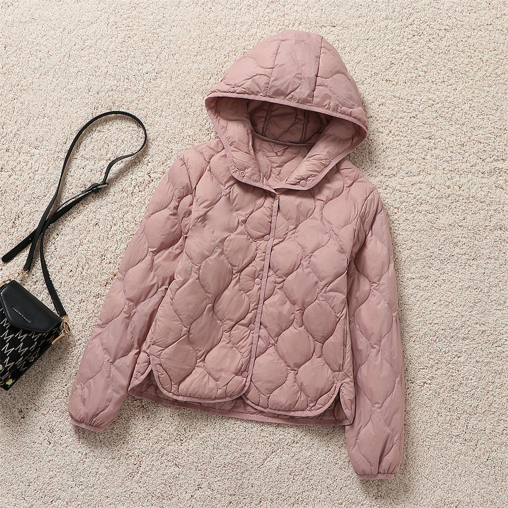 Women's Lightweight Quilted Hooded Jacket with Oval Quilting and Press Stud Placket Chichicherry