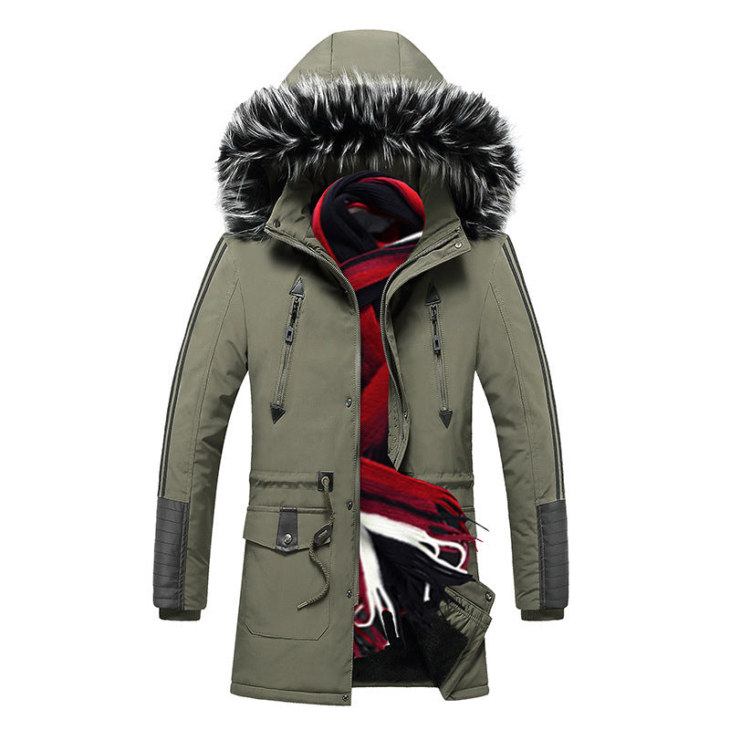 Men's longer winter parka with synthetic fur hood, padded thermal insulation and multifunctional pockets Chichicherry
