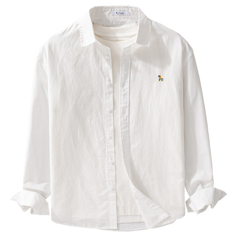 Men's Classic Cotton Oxford Shirt in Relaxed Fit with Fine Animal Embroidery Chichicherry