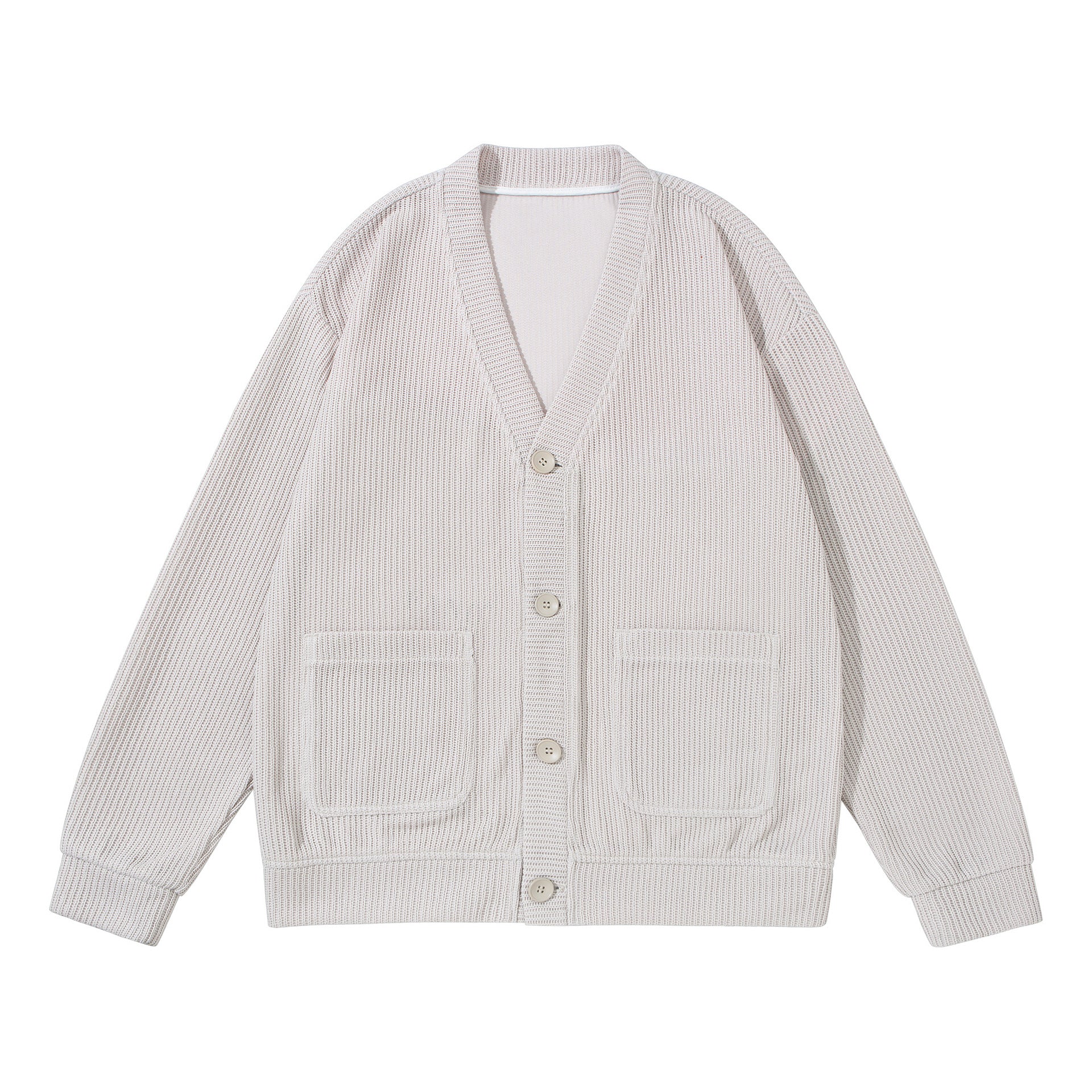 Unisex Structured Button Cardigan with V-Neck and Patch Pockets Chichicherry