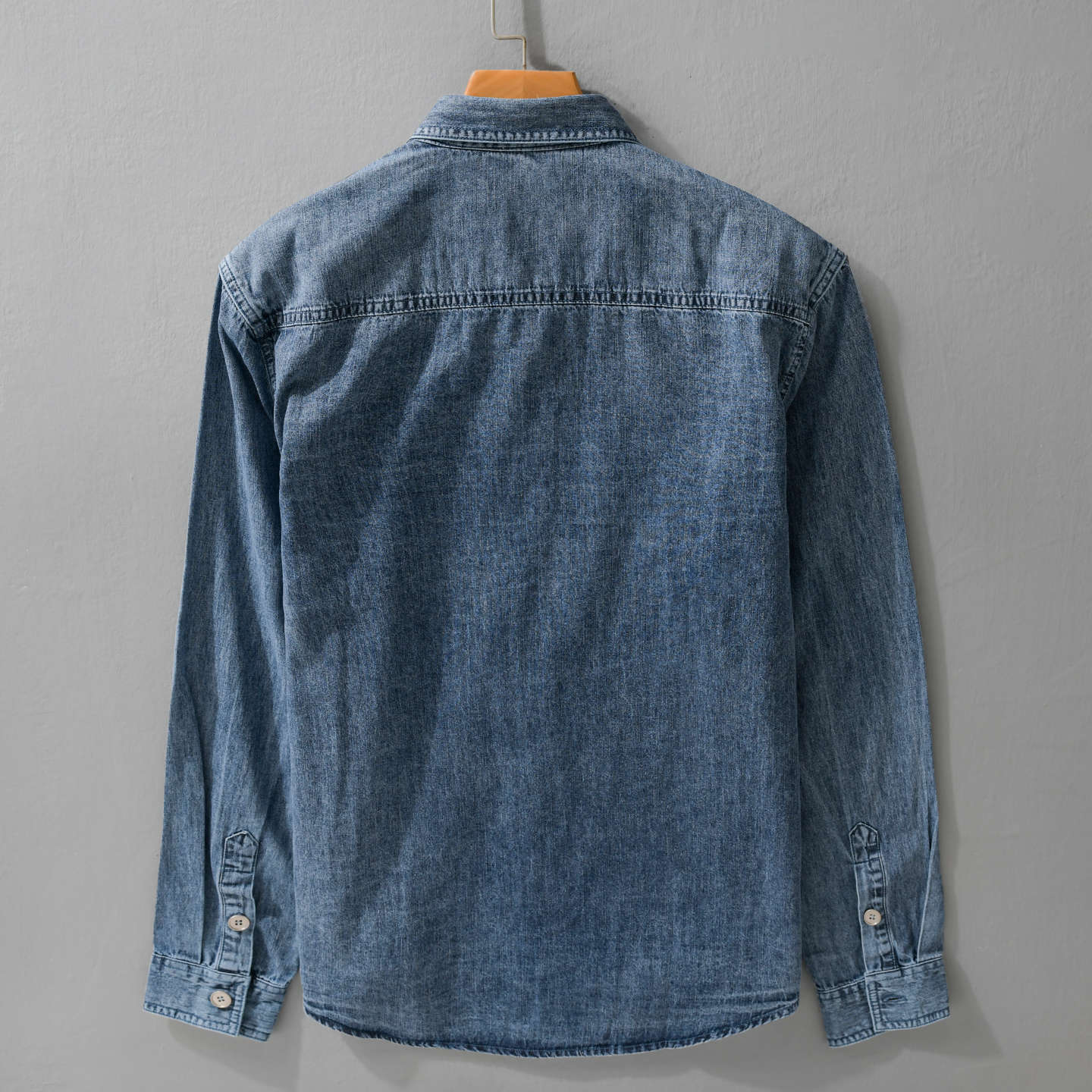 Men's relaxed denim overshirt with button placket and chest embroidery Chichicherry