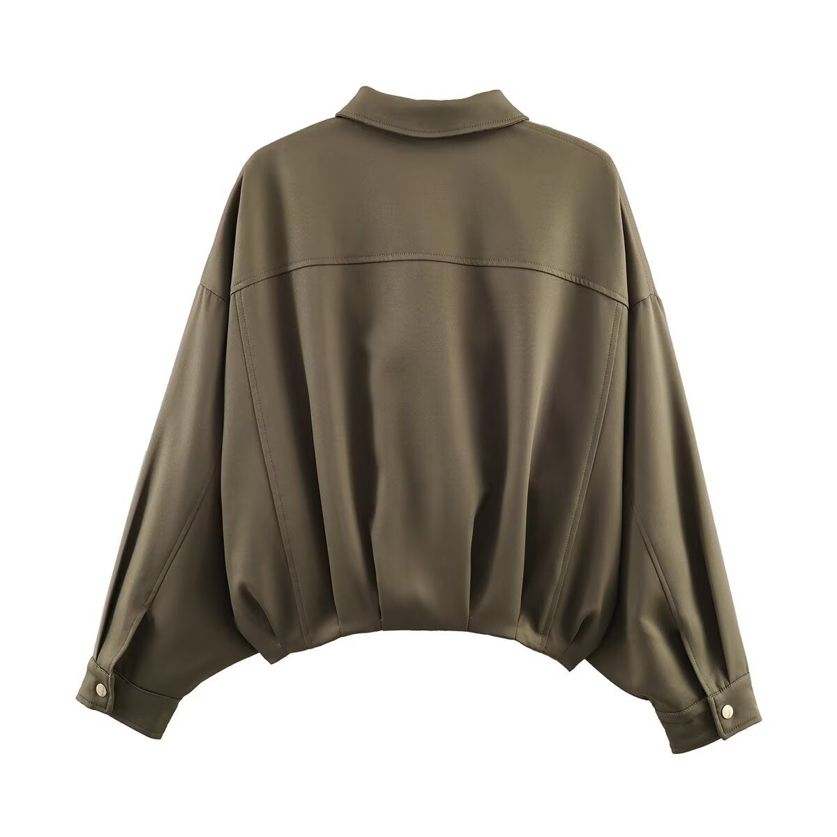 Women's Oversized Short Jacket with Flap Pockets, Drop Sleeves, and Elastic Hem Chichicherry