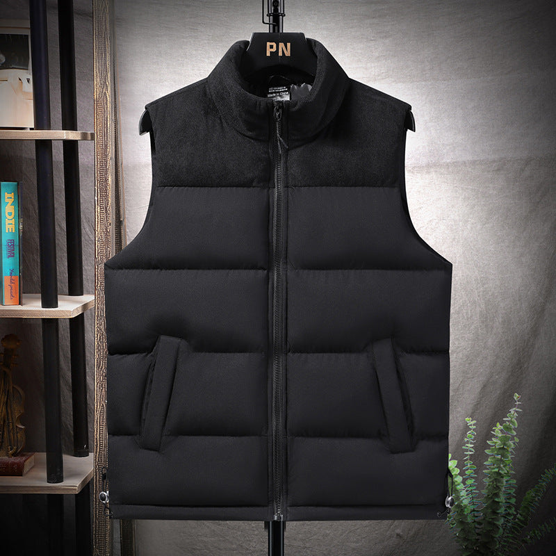 Men's Padded Quilted Vest with High Collar, Cord Shoulder Yoke and Adjustable Side Buckles Chichicherry