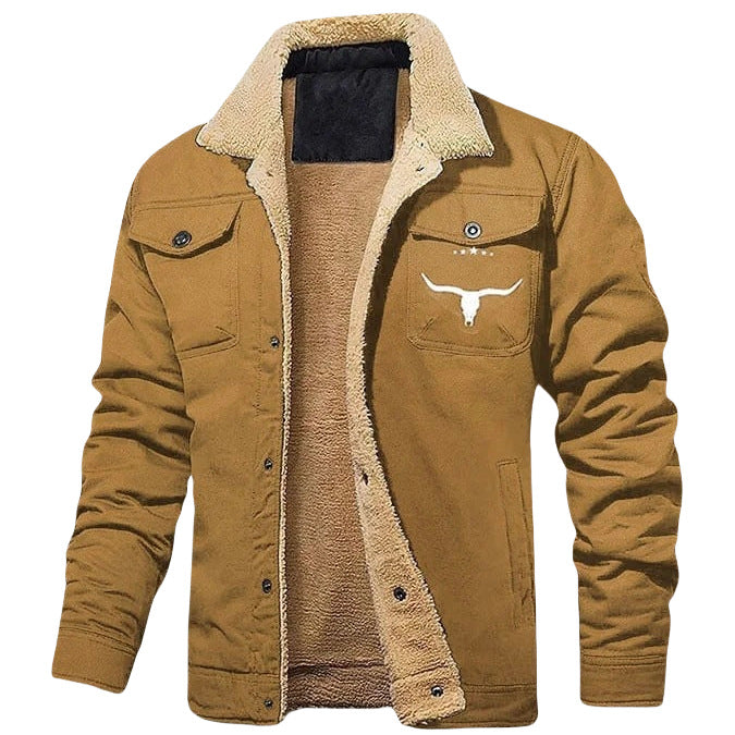 Herren Sherpa-gefütterte Canvas-Arbeiterjacke mit Brusttaschen Chichicherry