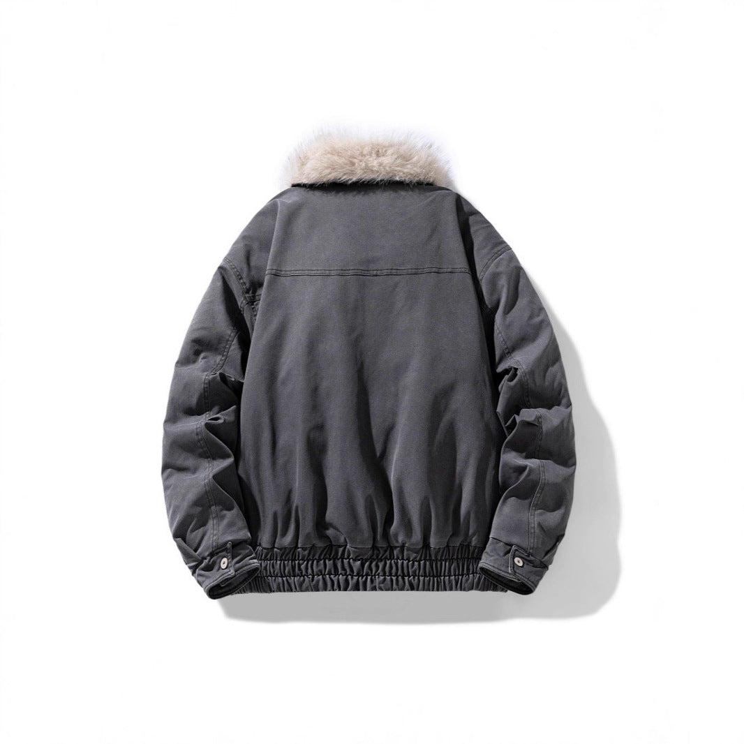 Men's padded bomber jacket with cozy faux fur collar and multiple pockets Chichicherry
