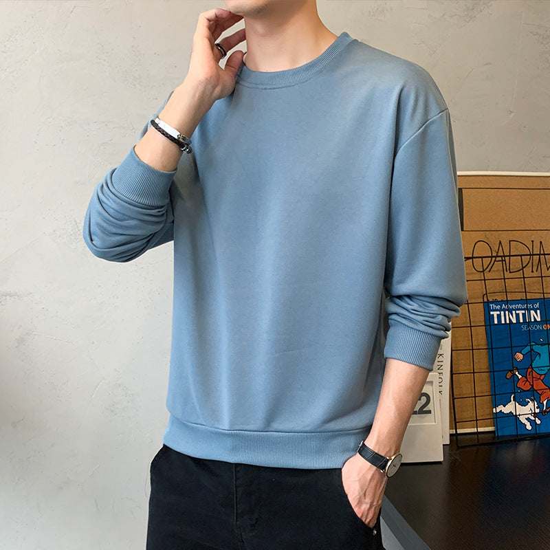 Men's Minimalist Round Neck Sweatshirt made of Cotton Blend with Ribbed Cuffs Chichicherry