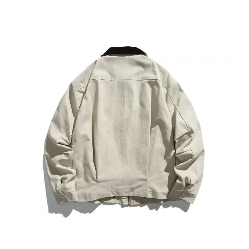 Unisex Short-cut Overshirt Jacket with Cord Collar, Chest Pocket and Precise Seam Details Chichicherry