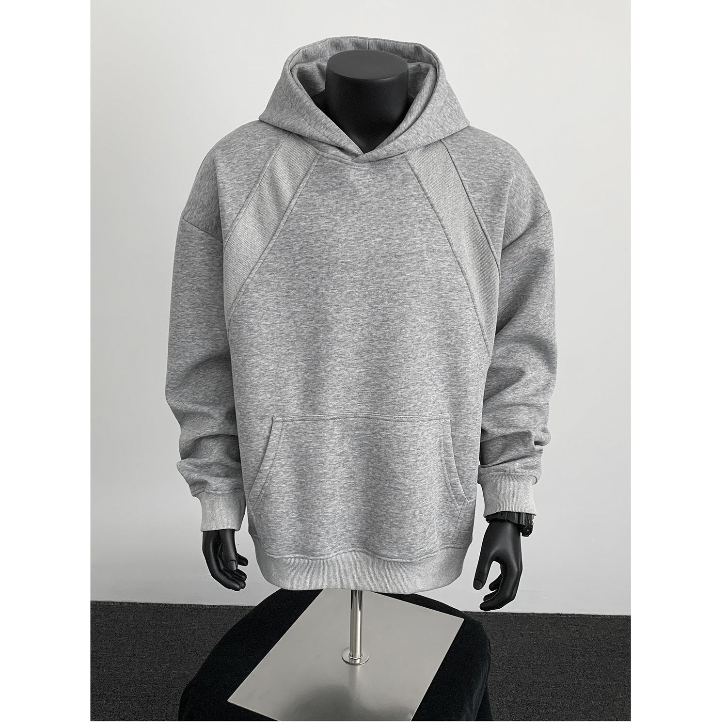 Men's Oversize Hoodie with Diagonal Insert and Kangaroo Pocket Chichicherry
