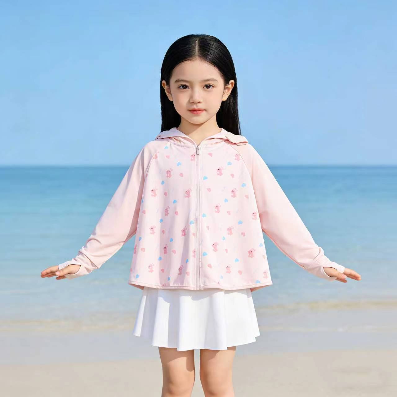 Girls transition jacket with hood and cute animal motif Chichicherry