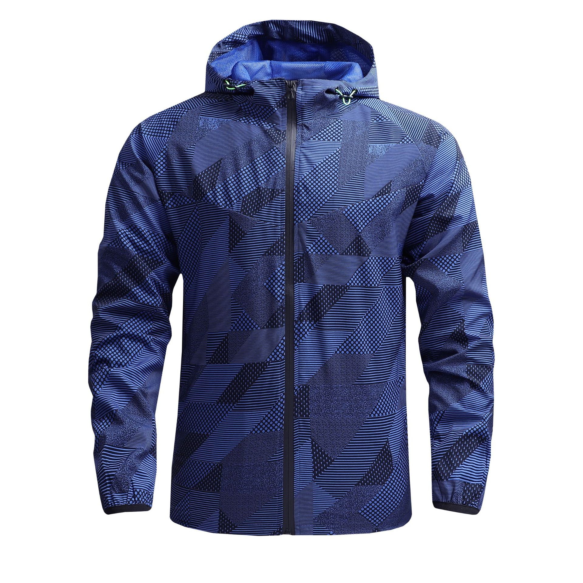Men's ultralight breathable windbreaker with hood and reflective geometry print Chichicherry