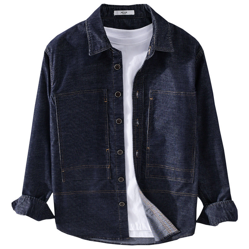 Men's Structured Denim Twill Overshirt Jacket with Large Patch Pockets Chichicherry