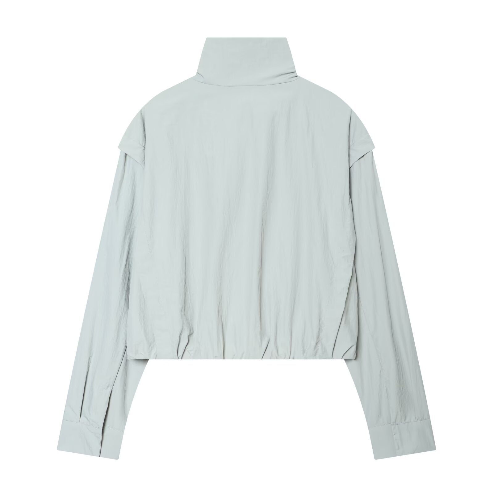 Women’s short jacket in technical minimalist design with high stand-up collar and concealed front flap Chichicherry