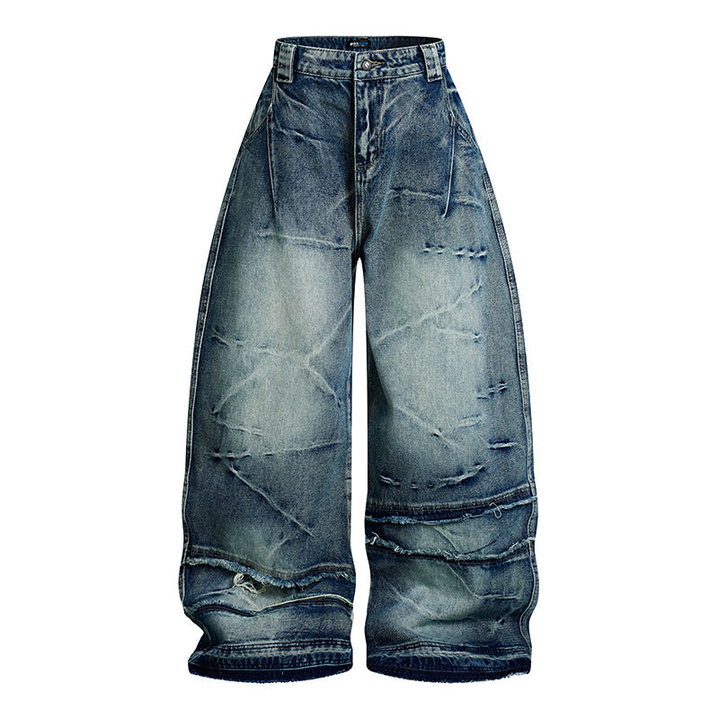 Women wide-cut high-waisted denim culotte pants with used effect and abrasion effects Chichicherry