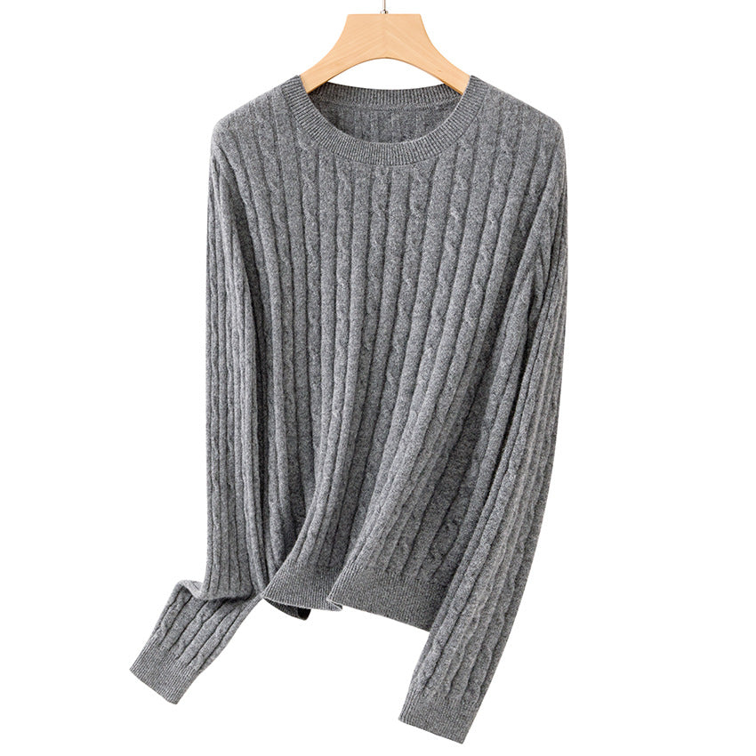 Women's soft braid knitted pullover made of fine knit with round neckline and ribbed cuffs Chichicherry