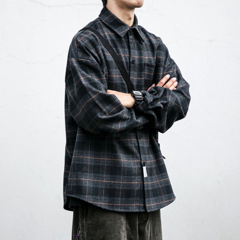 Herren Kariertes Overshirt‑Hemdjacke im Boxy‑Relaxed‑Schnitt Chichicherry