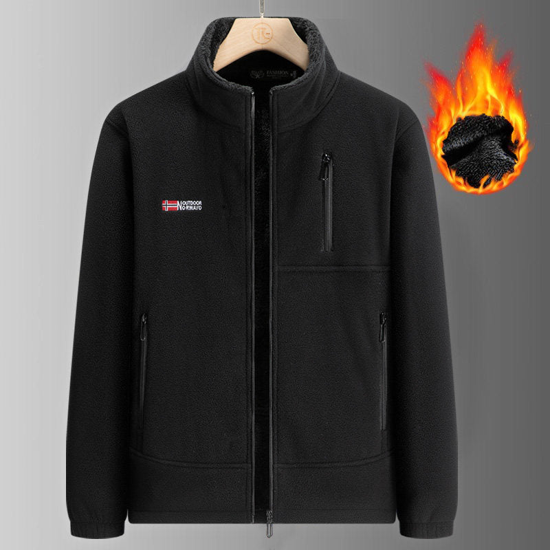 Men's thermal fleece jacket with Sherpa lining, high stand-up collar & water-repellent zippers Chichicherry