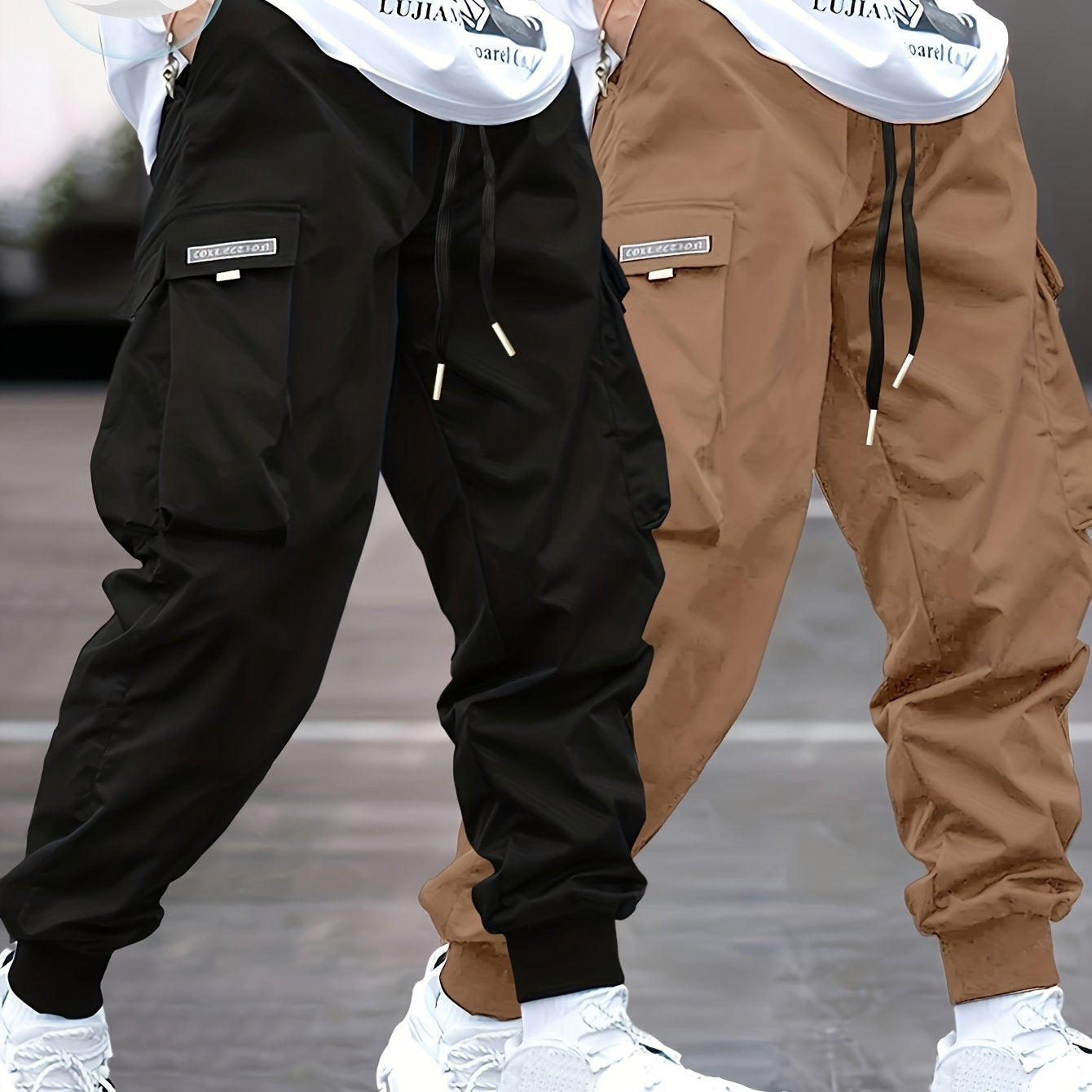 Men's Tapered Cargo Jogger Pants with elastic drawstring, reinforced flap pockets & ribbed ankle cuffs Chichicherry