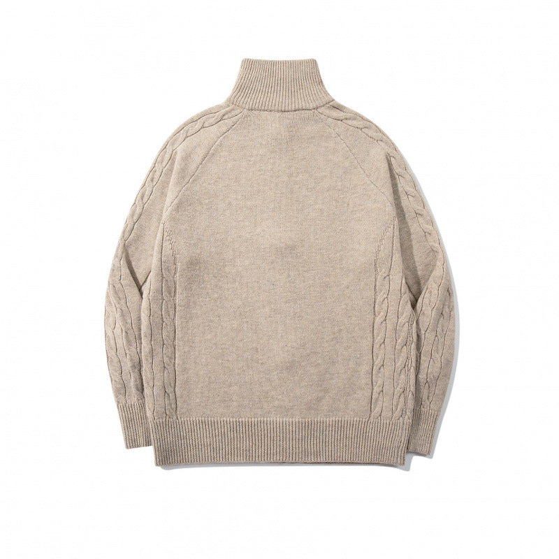 Unisex Boxy Zip Cardigan with Stand-up Collar, Cable Knit Sleeves and Ribbed Hems Chichicherry