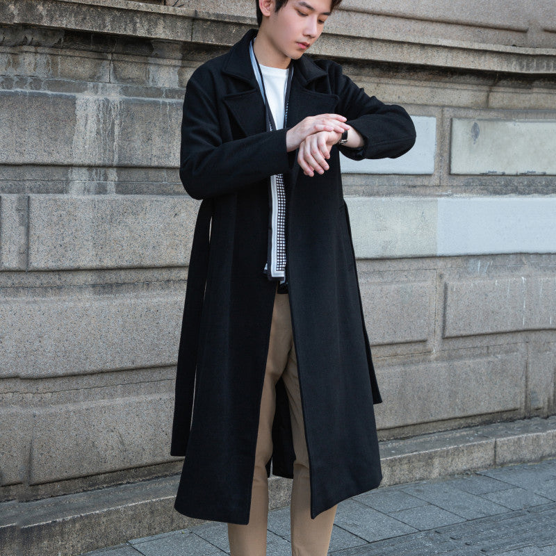 Men's Maxilength Wool Blend Overcoat with Minimalist Silhouette and Concealed Button Placket Chichicherry