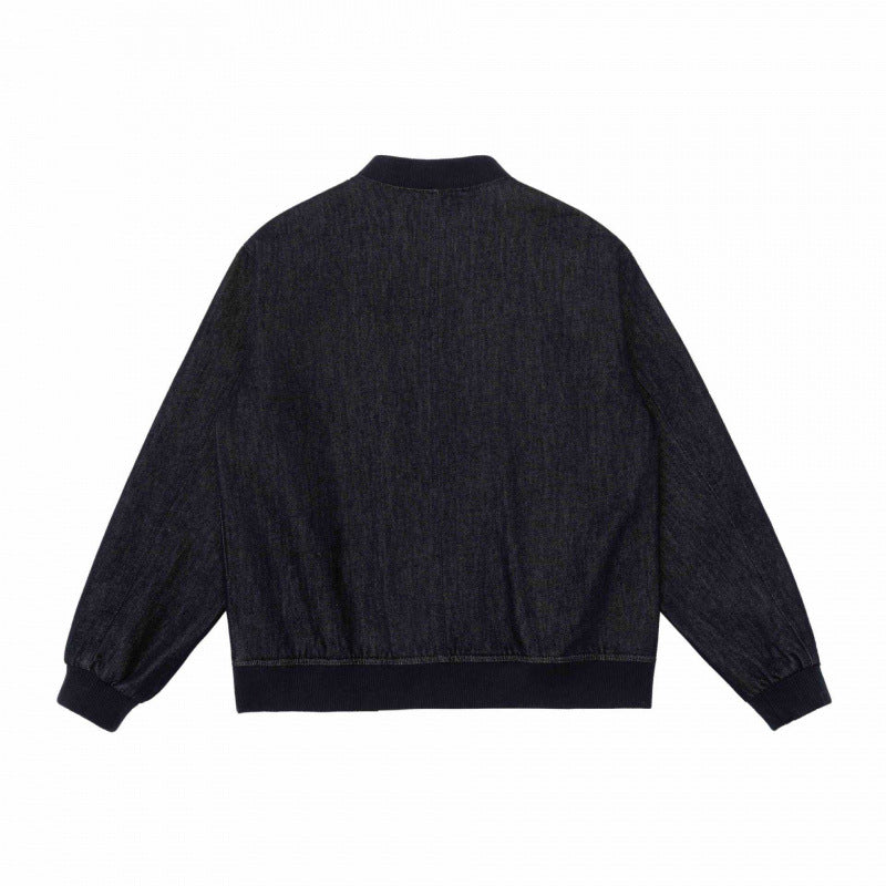 Unisex Oversize-Denim-Bomber Jacket with Ribbed Cuffs and Snap Button Placket Chichicherry
