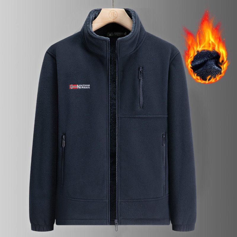 Men's thermal fleece jacket with Sherpa lining, high stand-up collar & water-repellent zippers Chichicherry