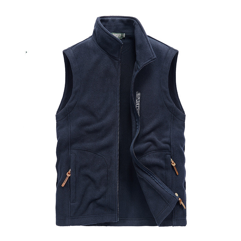 Men's Fleece Utility Vest with Zipper, Stand Collar and Practical Pockets Chichicherry