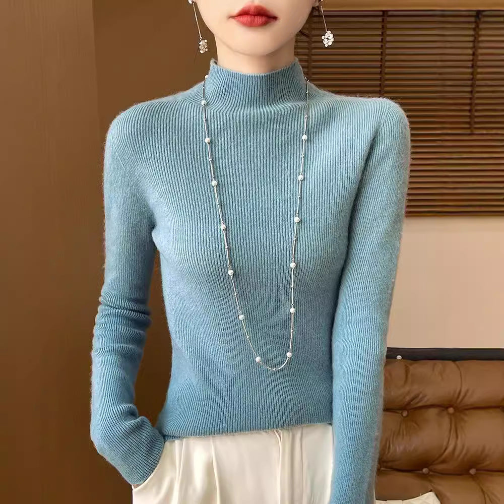 Women Narrow Short Roll Neck Sweater in Cozy Cashmere Look with Fine Rib Structure Chichicherry