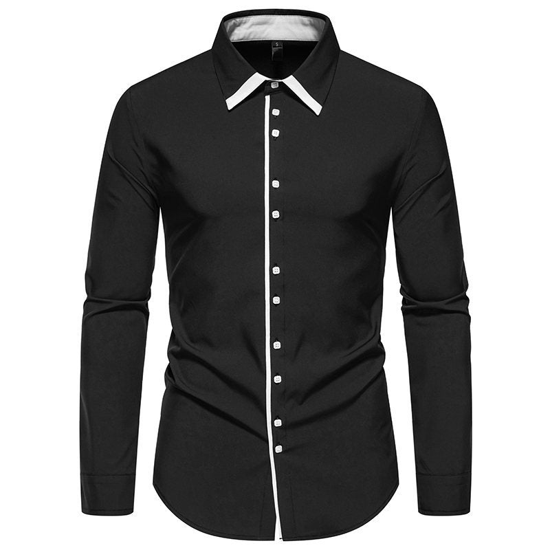 Men's Tailored Business Shirt with Contrast Piping and Kent Collar Chichicherry