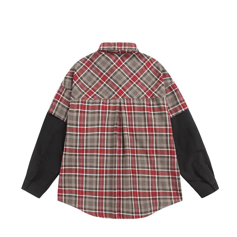 Unisex Oversized Shirt Jacket in Layering Look with Contrasting Sleeves and Breast Flap Pockets Chichicherry