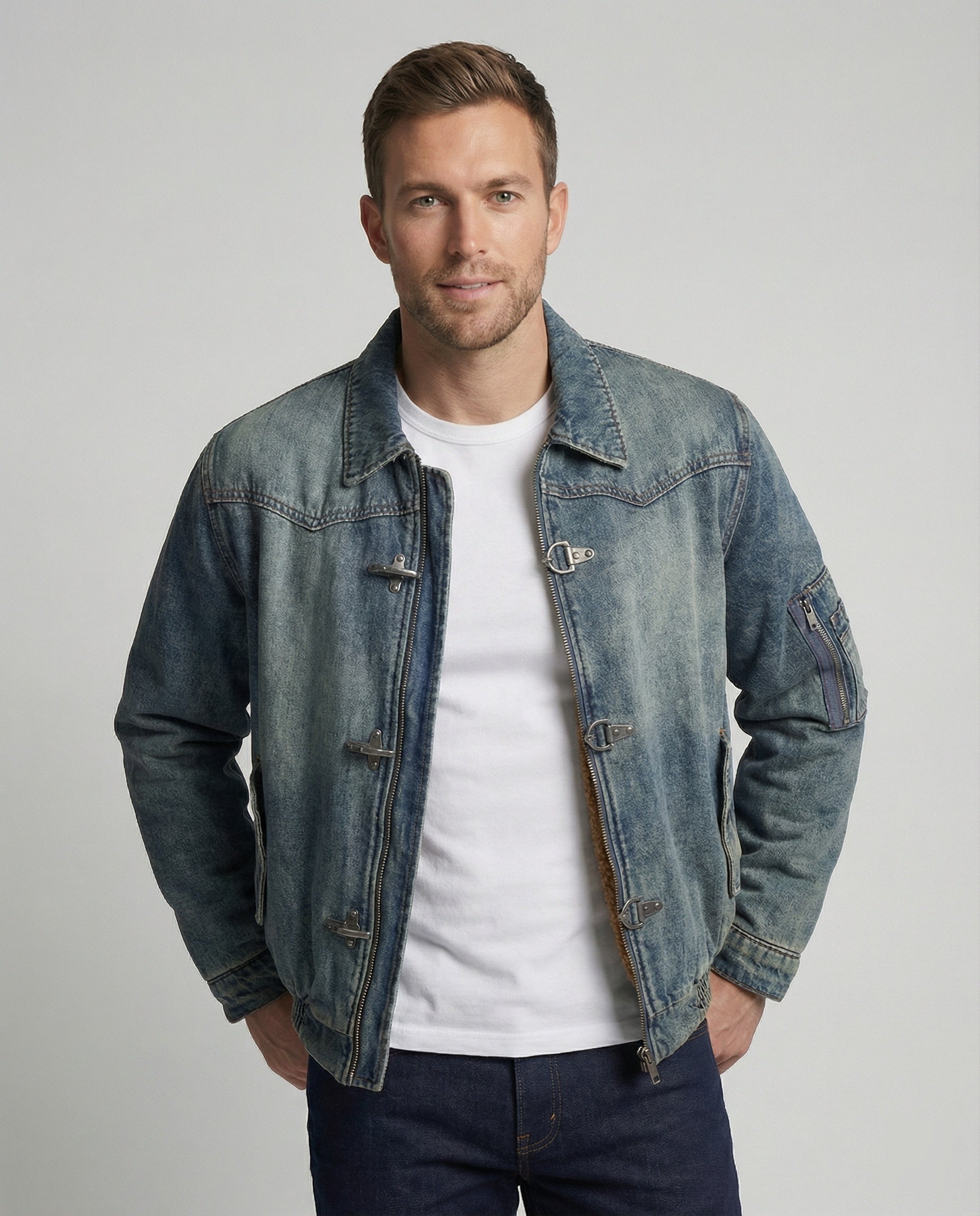 Men's Jeans Jacket Bomber with Teddy Lining