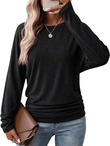 Women's Casual Long Sleeve Fine Knit Shirt with Dropped Shoulder and Loose Hem