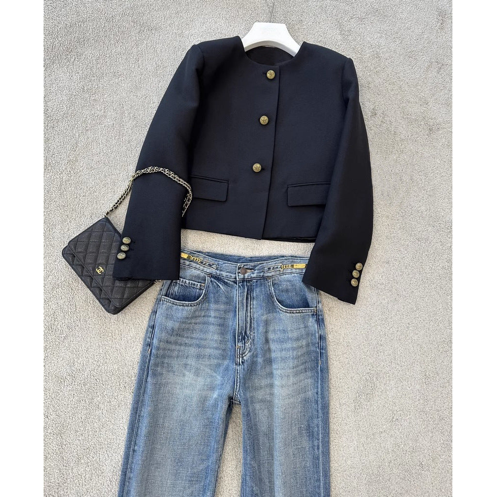 Women Elegant Blazer Jacket with High Collar Chichicherry