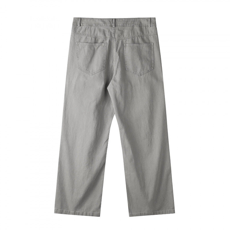 Men's wide straight-cut denim jeans with a high waist and five-pocket design Chichicherry