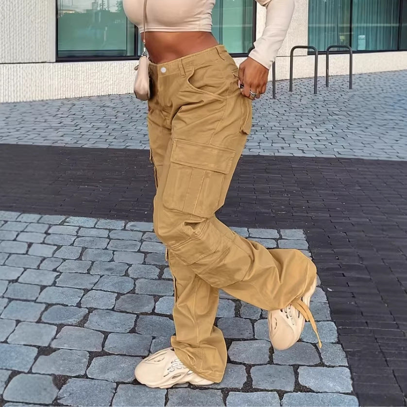 Women Cargo Pants in Relaxed Wide-Leg with Multiple Pockets and Reinforced Seams Chichicherry