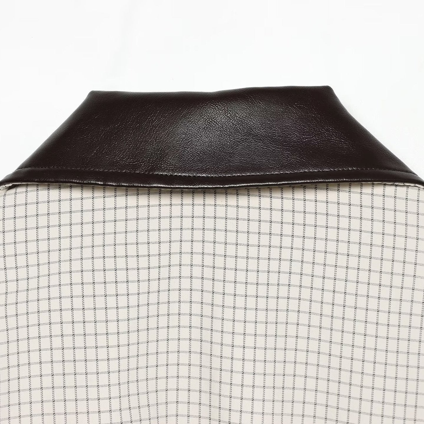 Women's Cropped Blouson Jacket in Boxy Cut with Fine Check Pattern and Contrast Faux Leather Collar Chichicherry