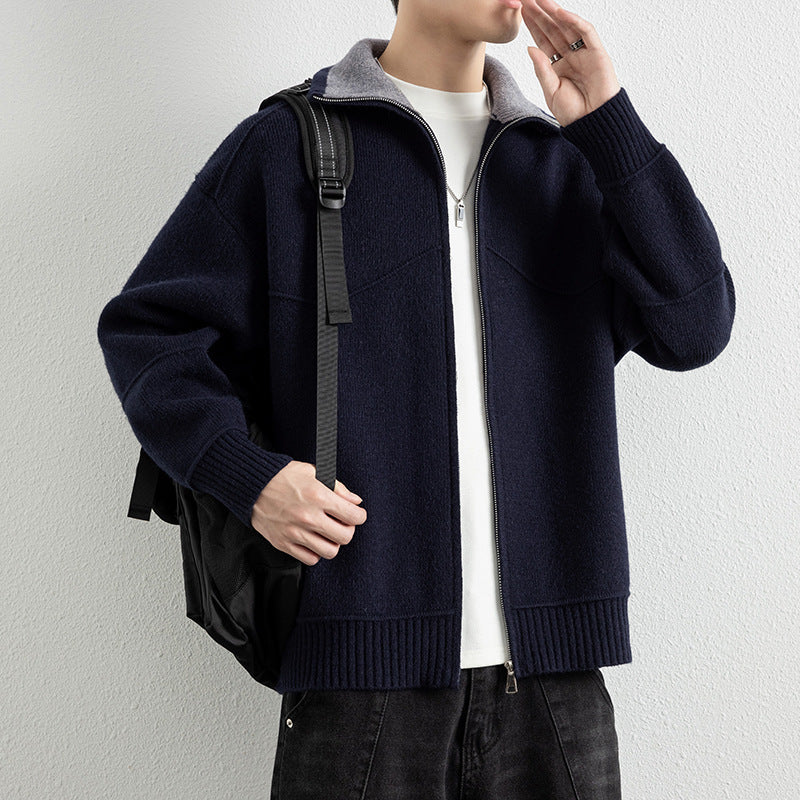 Herren Strick-Zipjacke mit Kontrastkragen und Rippbündchen Chichicherry