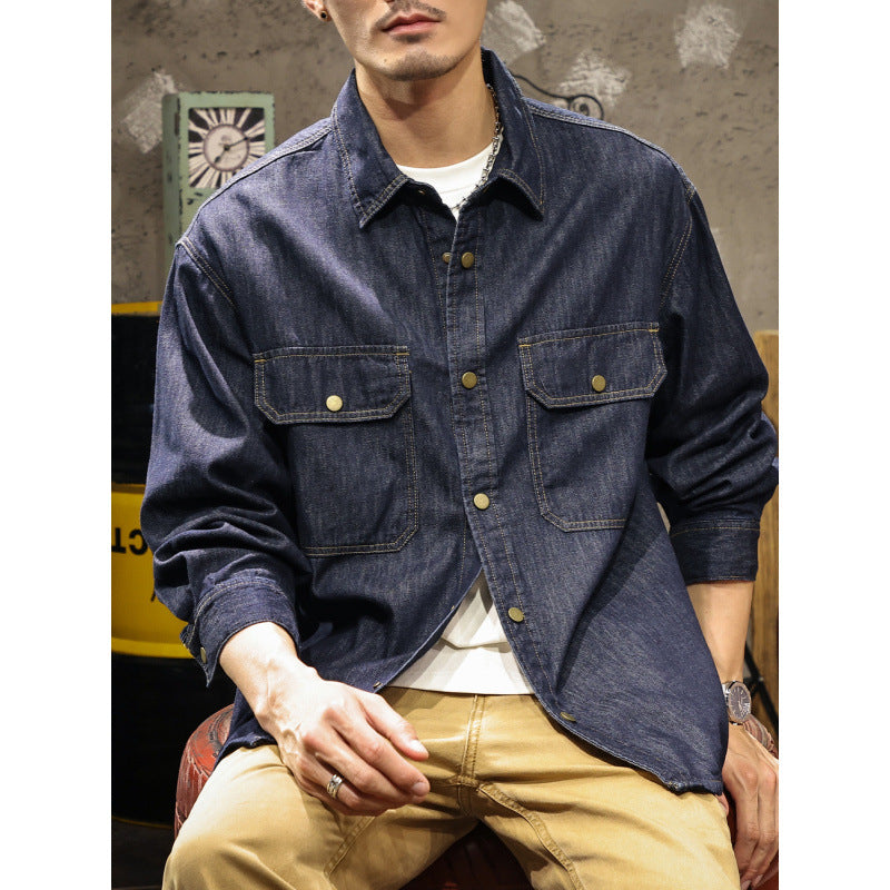Herren Jeans-Worker-Hemdenjacke mit Druckknopfleiste und Overshirt-Schnitt Chichicherry